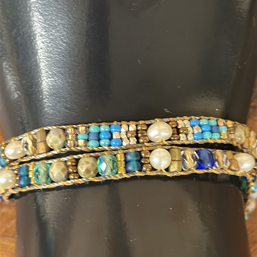 Adonnah Langer “Chili Rose” hand woven 2 strand beaded bracelet. New in box.